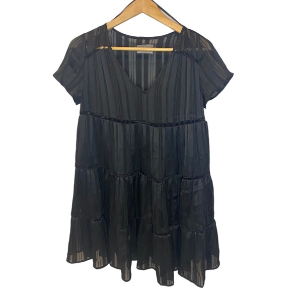 Urban Outfitters Black Baby Doll Mini Swing Dress Short Sleeve Size Small Pippa - Picture 2 of 5